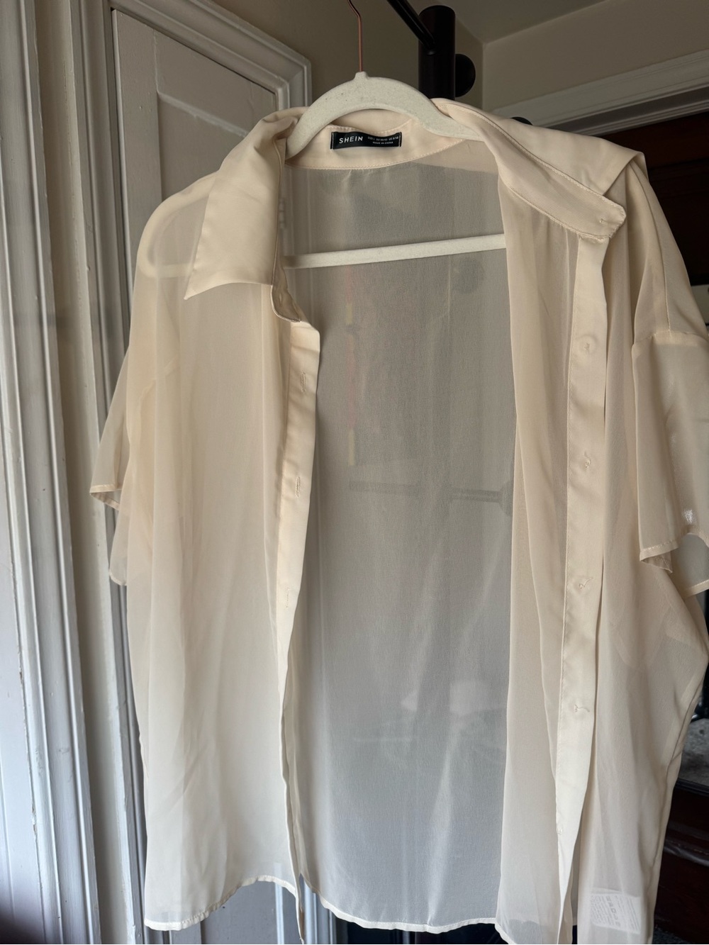 SHEIN Sheer Cream Button Front Blouse